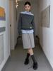 Юбка midi в полоску Sinun с заниженной талией (бежевый)