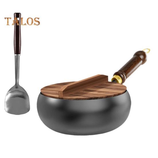 Чугунная сковорода Wok 24 см с крышкой и лопаткой — без покрытия, с антипригарным покрытием, идеально подходит для традиционной китайской кухни