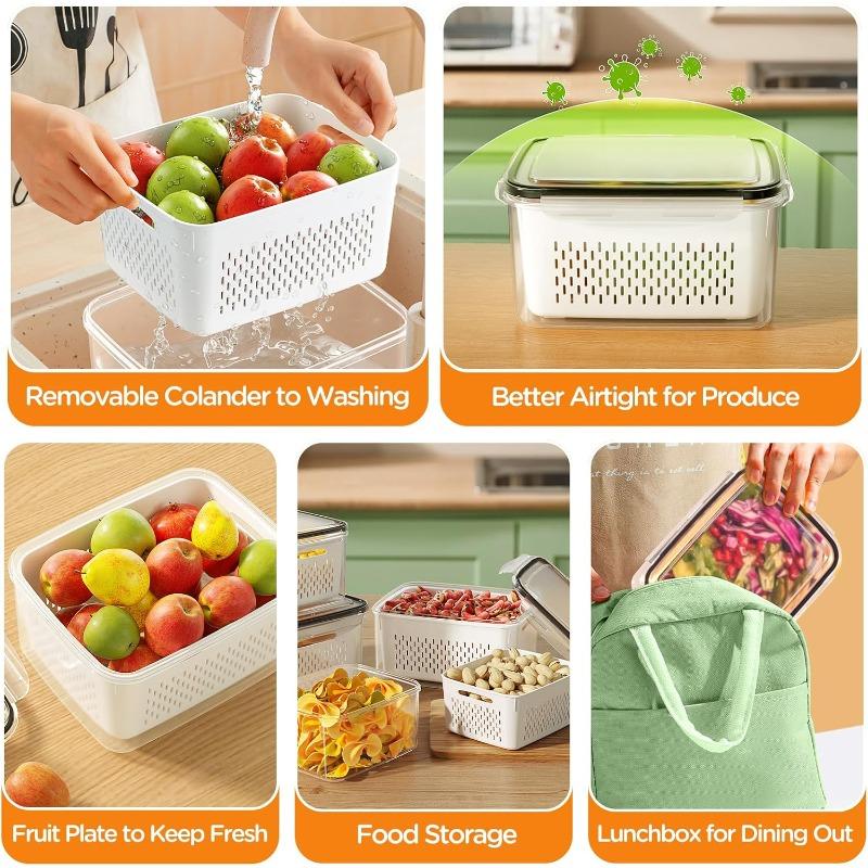 Refrigerator Food Storage Container with Filter Lid Keep Fruits Vegetables Berries and Meat Fresh for Longer Plastic Container