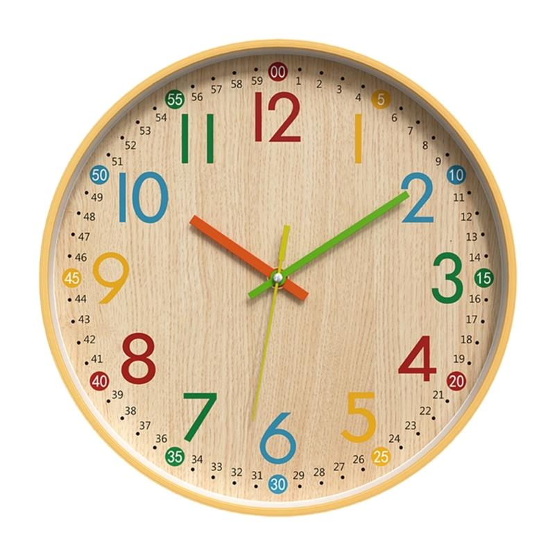 Colorful Numeral Wall Clock Easy Read Quiet Movement Wood Grains Battery Operated Clock for Home Office Classroom Decors