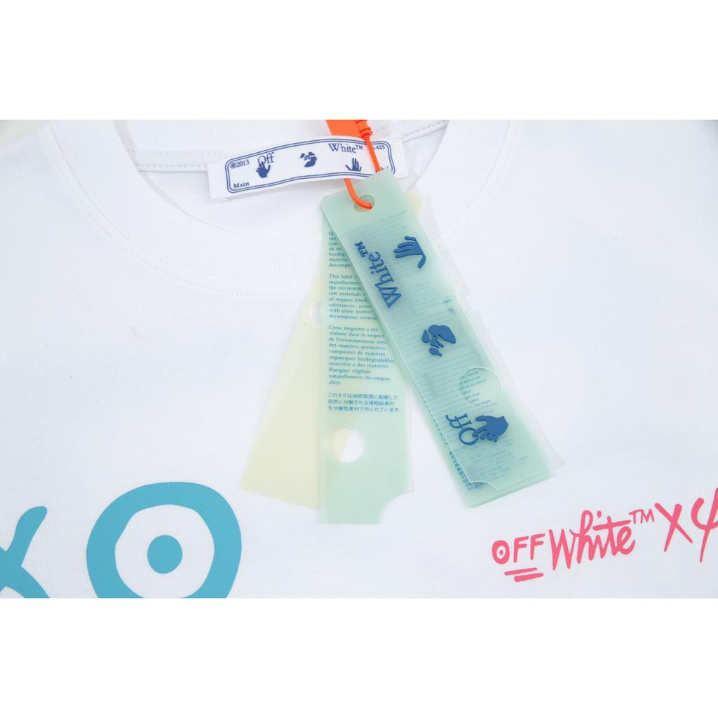 Off-White 2025 Лето Новинка Синий смайлик граффити нарисованные от руки буквы большой логотип принт Классическая футболка с коротким рукавом Парная футболка