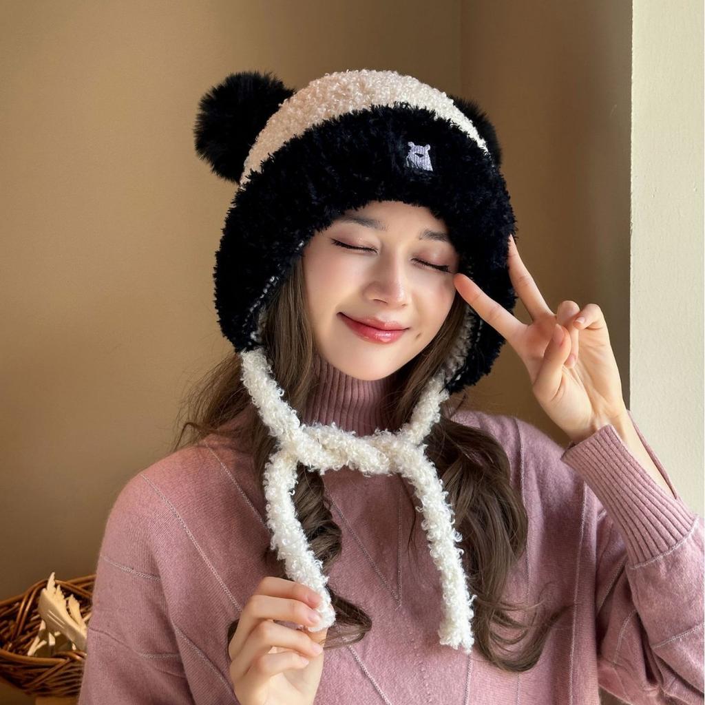 Cute Little Bear Plus Velvet Hat for Women In Autumn and Winter New Korean Style Knitted Hat Versatile Warm Ear Protection Fashion Wool Hat