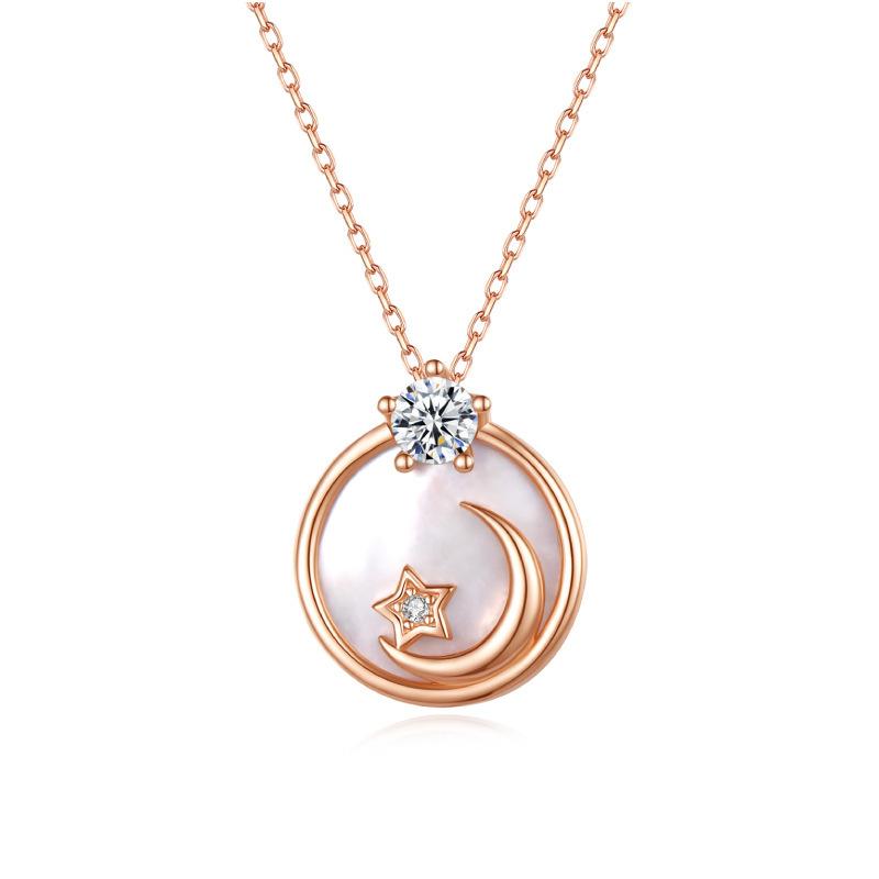 New S925 Sterling Silver Necklace Female Fritillary Shell Tide Bright Star and Moon Necklace Clavicle Chain Pendant Jewelry