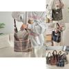 Trendy Checkered Wool And Canvas Shoulder Bag For Daily Casual Outfits