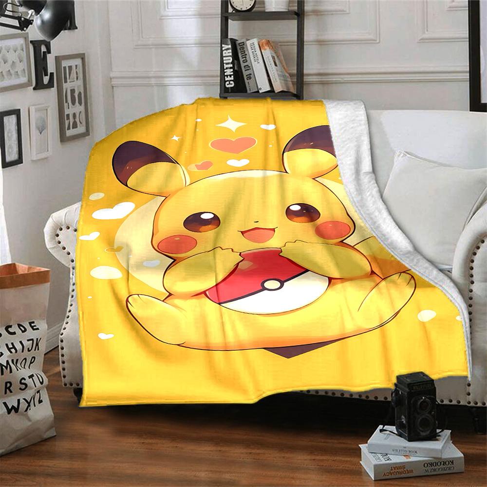 1pc Pikachu Heart blanket Lightweight Flannel Throw for Sofa Bed Travel Camping Livingroom Office Couch Chair