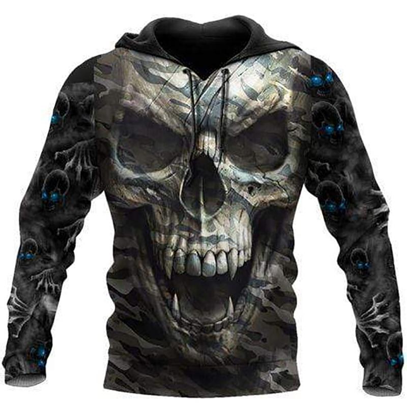 Mans Skull Printing Hoodies Autumn Fashion New Retro Hip Hop Style Hooded Sweatshirts Street Trend Leisure Comfortable Pullover