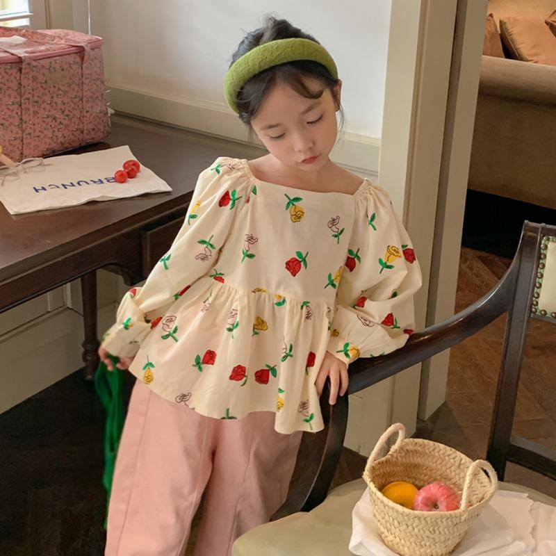 Детская рубашка с квадратным вырезом и длинными рукавами для девочек, базовый топ с пышными рукавами и пуловером