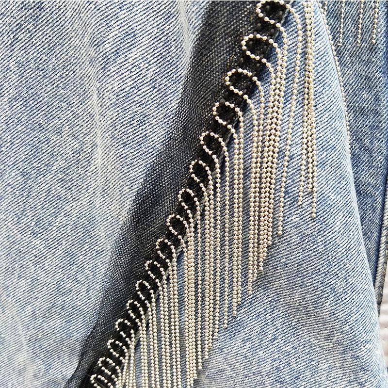 Красивейшая джинсовая куртка с принтом из бисера, женская универсальная студенческая куртка, свободный топ с кисточками, весенняя корейская женская одежда