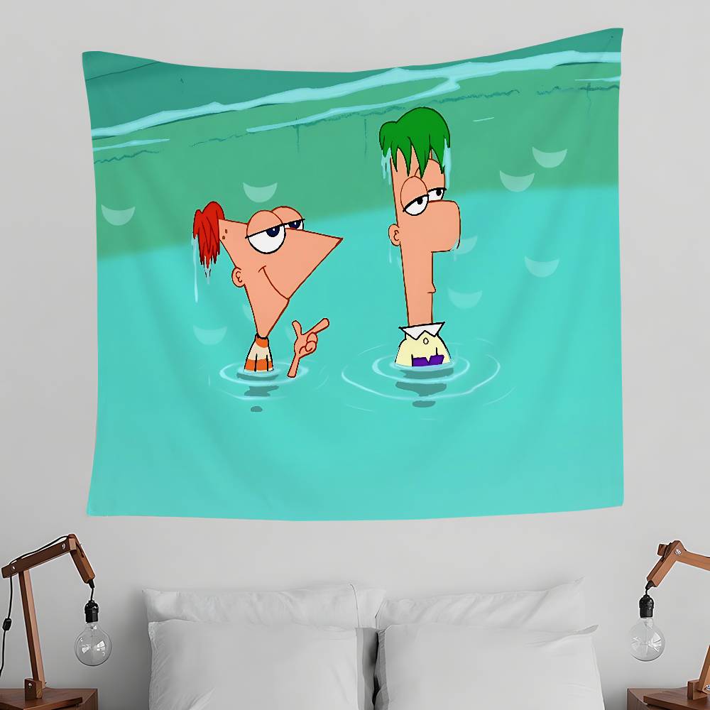 PPhineas And FFerb Cartoon Tapestry Wall Hanging Tapestry Art Deco Blanket Curtain Hanging At Home Bedroom Living Room Decor