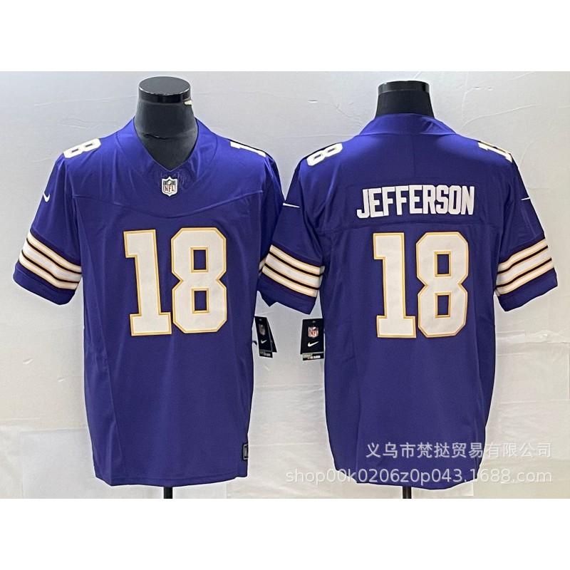 NFL Minnesota Vikings 18 Jefferson 9 McCarthy White Purple Embroidered Football Jersey Mens Sports Team Apparel