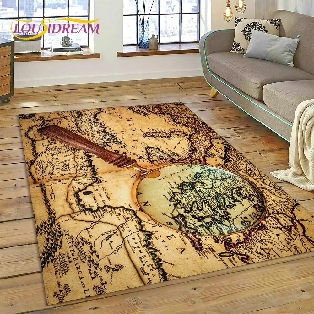 3D Древняя морская карта мира, компас, ковер, коврик для спальни, гостиной, дивана, украшение, детский игровой большой декоративный напольный коврик