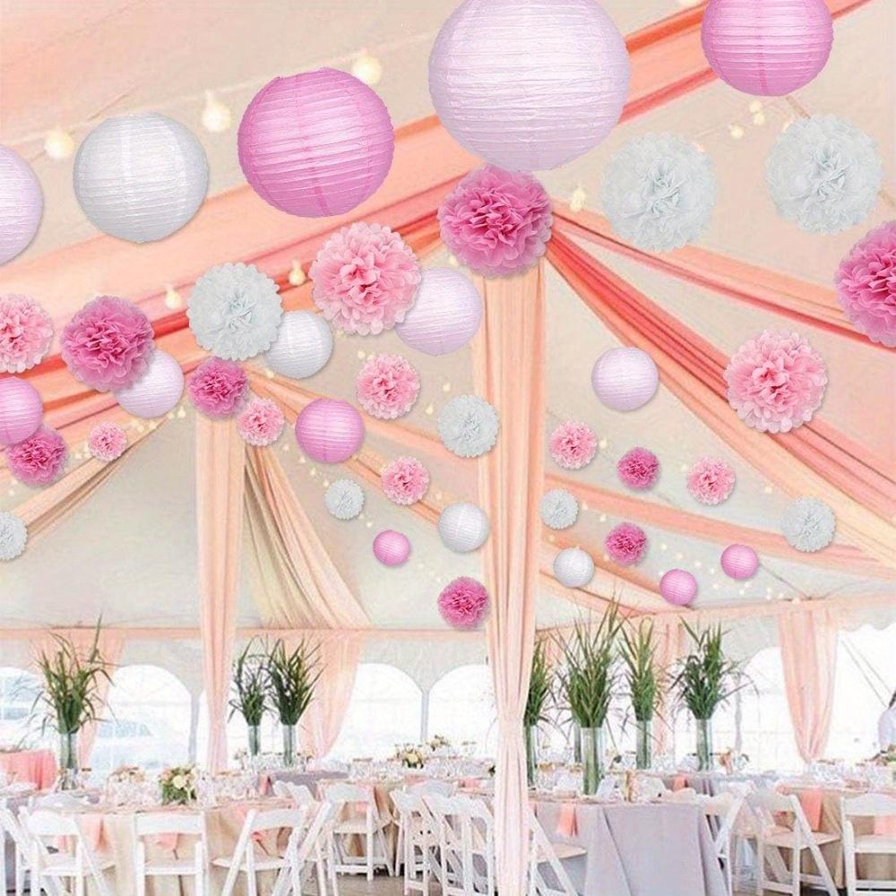 15Pcs Party Pack Paper Lanterns and Pom Pom Balls Hanging Decoration for Wedding Birthday Baby Shower