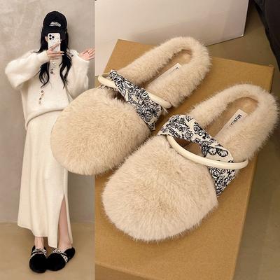 Плюшевые тапочки на плоской подошве для женщин для ношения на улице осенью и зимой, новые теплые хлопковые тапочки-однопедальки для беременных