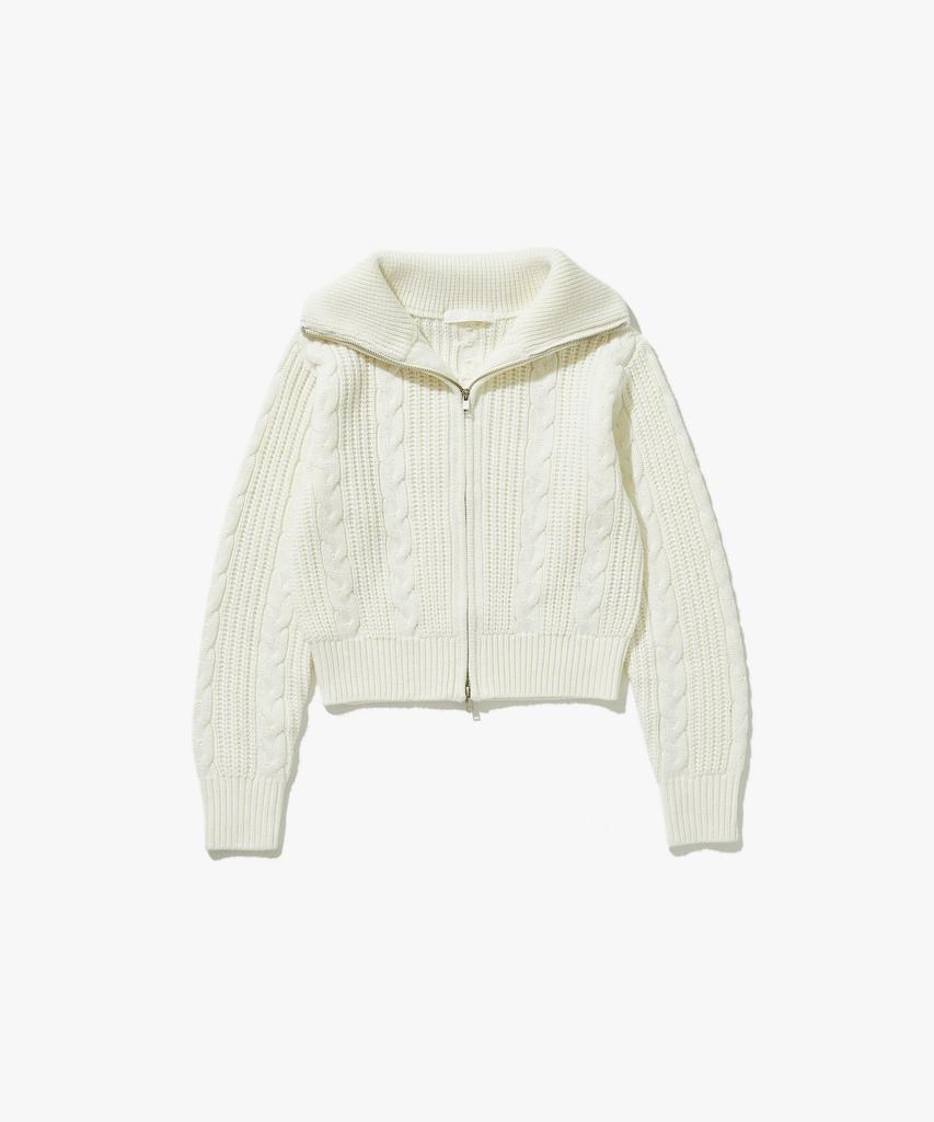 PLAC WOMEN Twist Zip-Up Knit Cardigan White