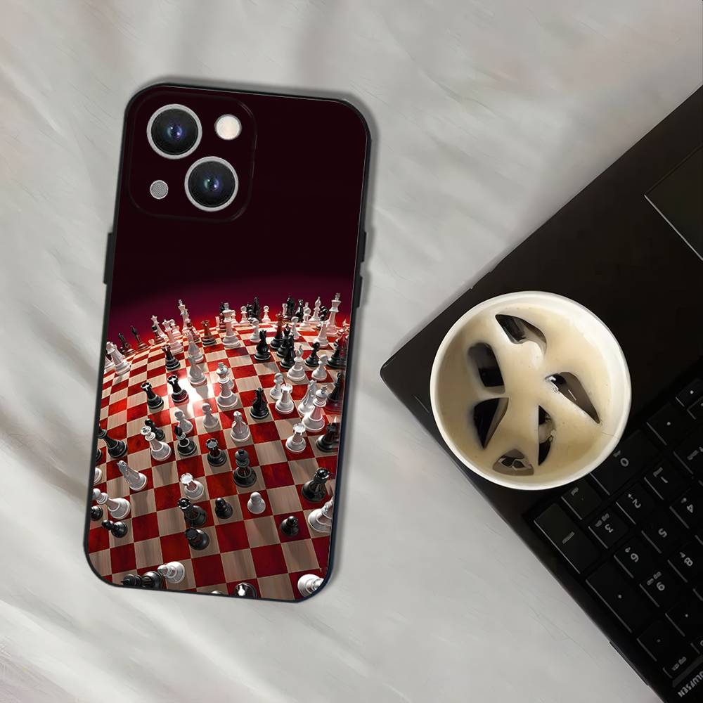 Чехол для телефона Шахматы Для iPhone 17,16,15,14,13,12,11,Pro,XS,Max,XR,Plus,E,SE4,Mini Черный Мягкий Чехол