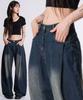 Elleonasi P54_[Базовые/Длинные/S~3XL/5 Цветов] Широкие Джинсовые Брюки с Передними Складками / Темно-Синий