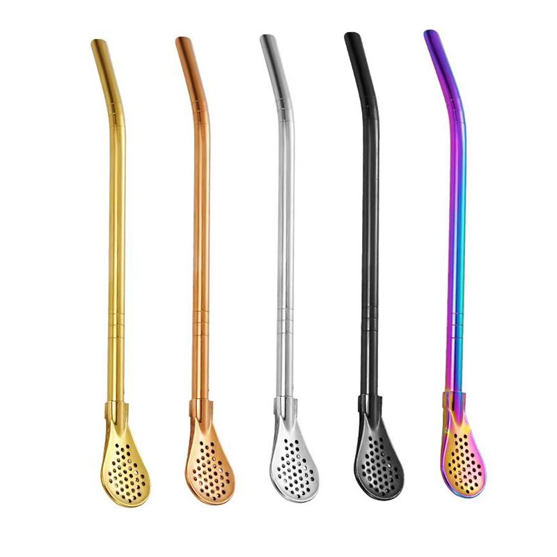 Красочные соломинки для питья чая из нержавеющей стали 304, фильтр для чая мате, многоразовая металлическая кухонная барная ложка для размешивания молочного чая