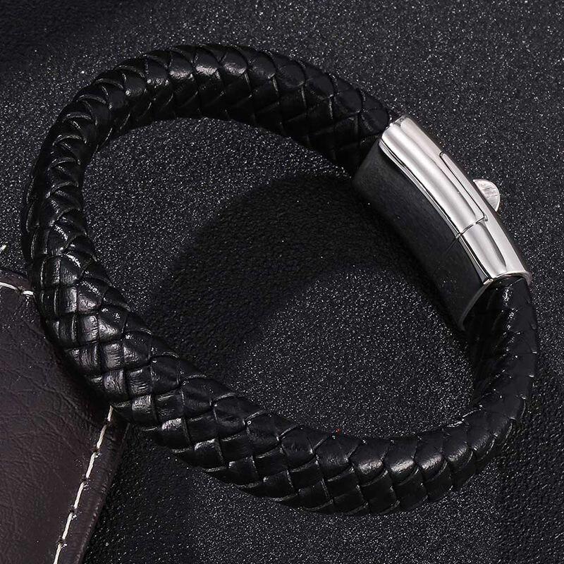 Fashion Man Jewelry Braided Leather Bracelet Skull Head Bracelet Stainless Steel Clasps Male Wrist Band Gifts