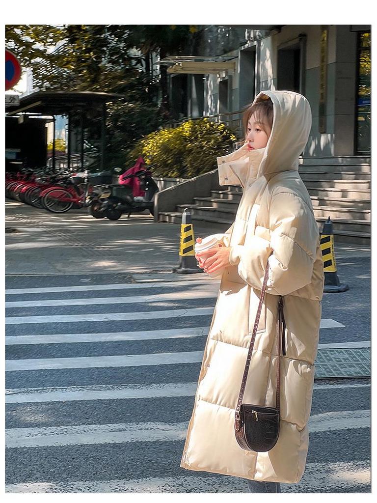 Женская куртка средней длины с капюшоном в корейском стиле из хлопка - плотная, свободная, для зимы
