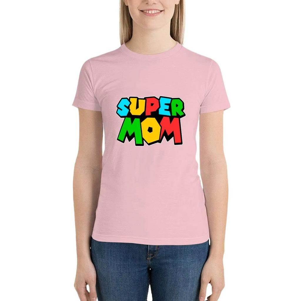 SUPER MOM Kawaii Printed Clothes Cute Clothes Anime Clothes Rock and Roll T-shirts for Women's Oversized Casual Loose Tops