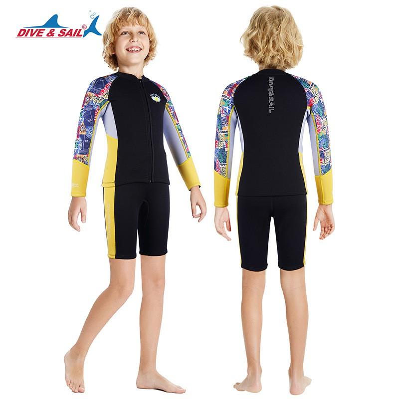 Kids 2.5mm Fullsuit Wetsuit Snorkeling Surfing Swimming Diving Warm Thermal Long Sleeve Neoprene Suit Boys