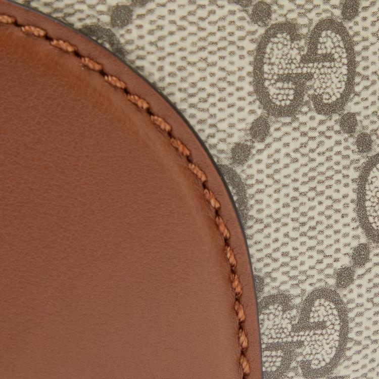 Gucci Кожаная поясная сумка среднего размера с принтом логотипа GG и кожаной отделкой Мужская поясная сумка Бежевый Темно-коричневый 821162-FAEEC-9786