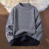 Men Fall Winter Sweater Thick Plush Lined Half-high Collar Knitted Solid Color Elastic Pullover Loose Keep Warm Work School Sweater