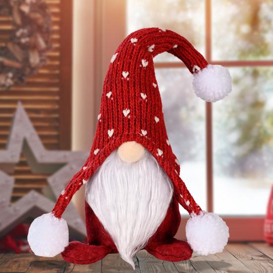 White Beard Faceless Doll Doll Display Knitted Hat Sitting Mold Heart Print Gnome Doll Ornament