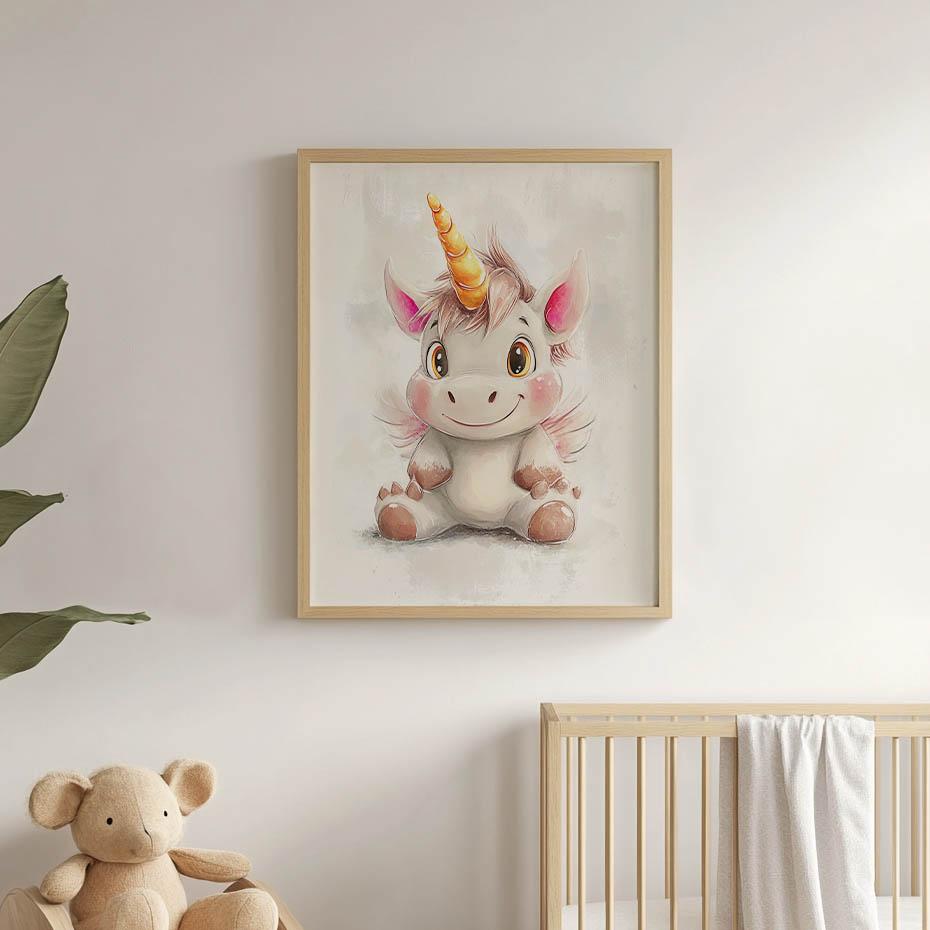 Plakat Uroczy Jednorożec W Pastelowych Kolorach Plakat Uroczy Jednorożec W Pastelowych Kolorach, 50X70 Cm, Bez Ramy, Płótno Premium Na Blejtramie