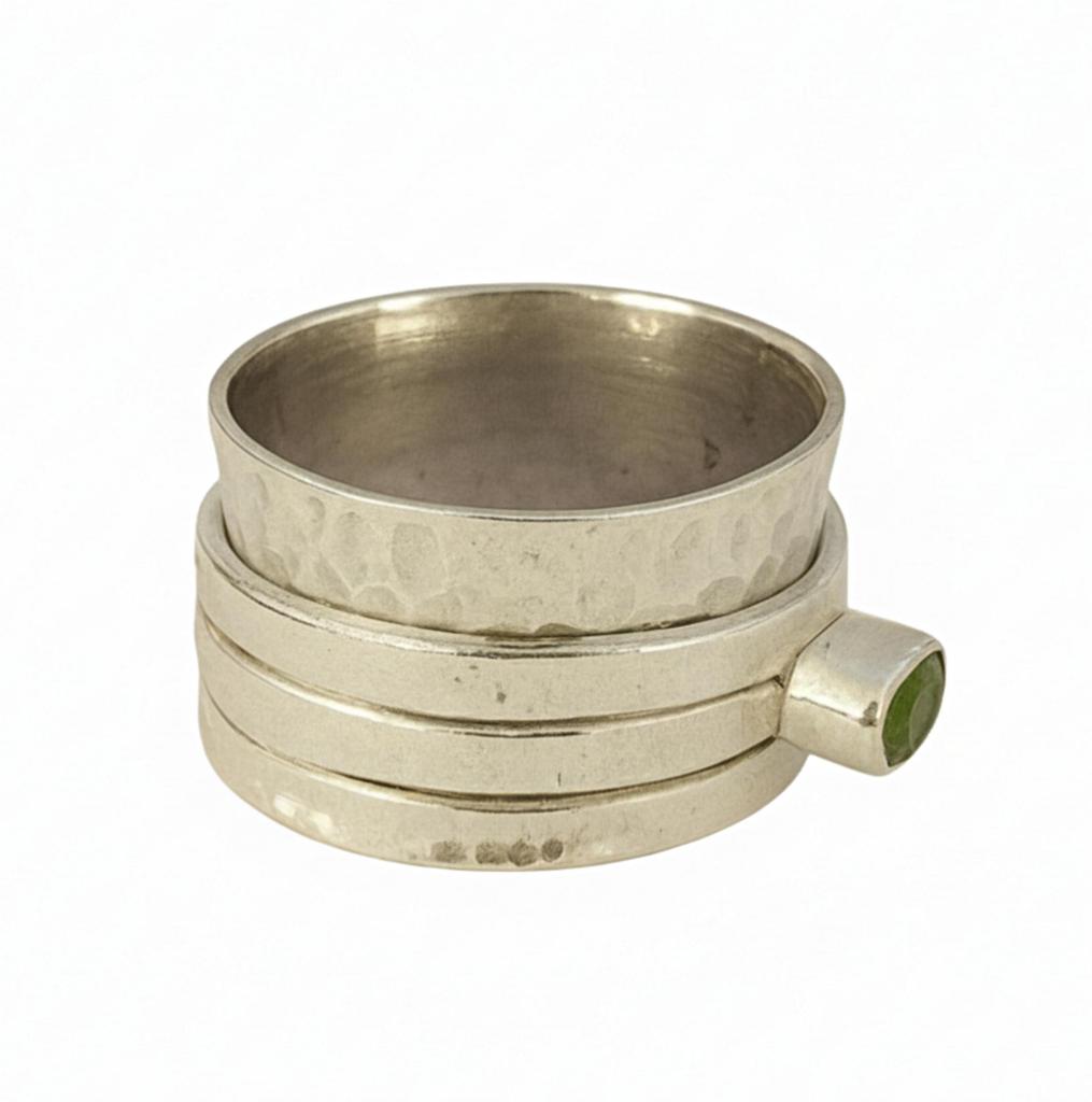 Зеленое кольцо-спиннер с перидотом, 925 пробы, цельное стерлинговое серебро, минималистичное медитативное кольцо для беспокойства