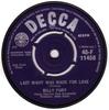 7-дюймовая пластинка BILLY FURY Last Night Was Made For Love 45F11458 Decca 1962 UK Rock Б/у
