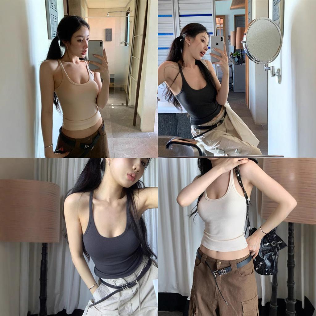 American I-shaped small suspender vest women's spring suit with bottom and sleeveless outside, sweet Spice Girl beauty back top summer