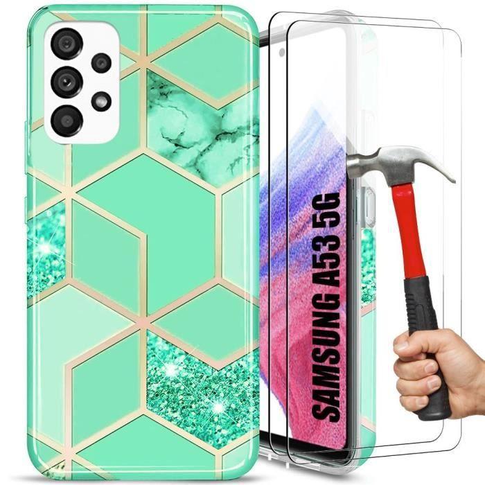 Защитный чехол - BOOLING - для Samsung Galaxy A53 5G - Узор Бирюзовый Мрамор - 2 Закаленных Стекла в Подарок - Ударопрочный