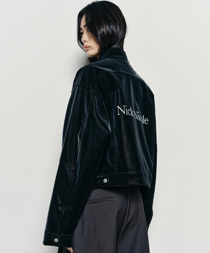 Nick&Nicole Satin Leather Crop Blouson Jacket_Black