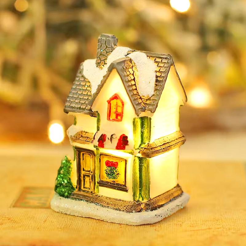 1 шт. Поделка Настольный Домашний Декор Теплое Освещение Снежный Покров Смола Романтическая Рождественская Фигурка Статуэтка Светящийся Домик Украшение Фестиваль