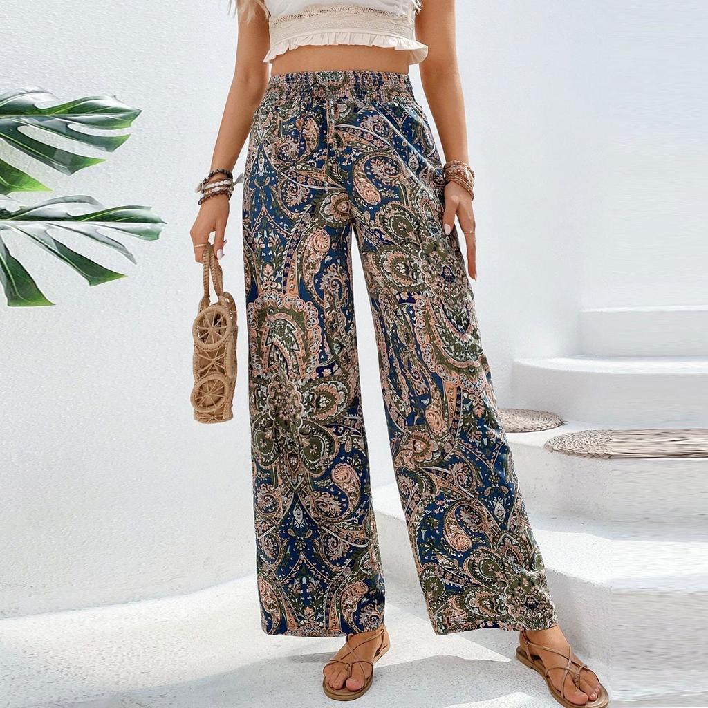 Новые женские модные эластичные удобные повседневные свободные брюки со средней талией и принтом