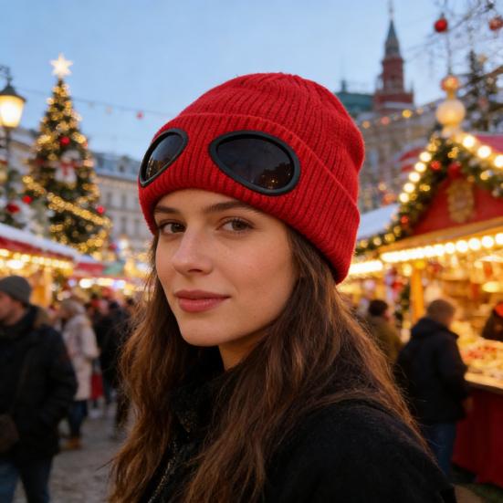 Вязаная шапка однотонная теплая вязаная шапка с декором в виде очков эластичная ветрозащитная зимняя шапка для улицы путешествий езды на велосипеде повседневная носка