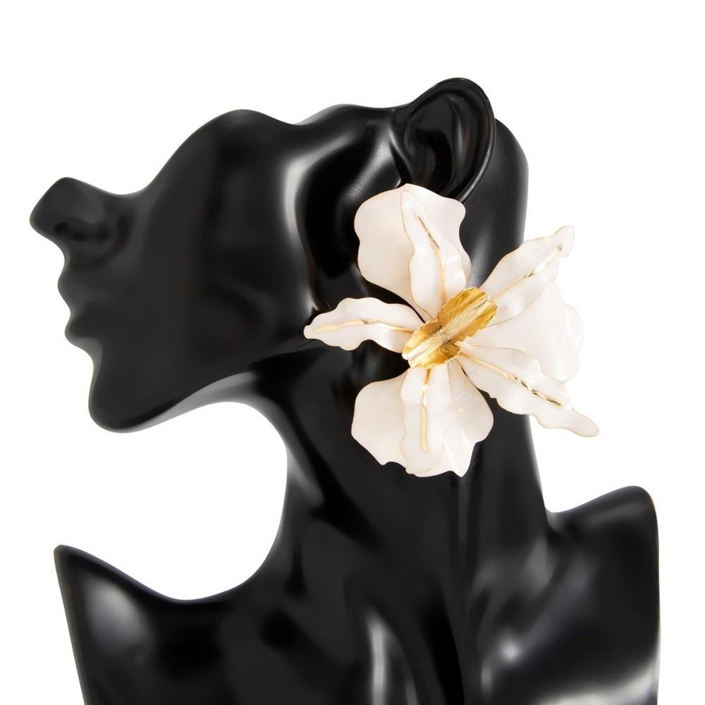 Drip Oil 3D Flower Stud Earrings Textured Metal Petal Earrings Statement Earrings For Women