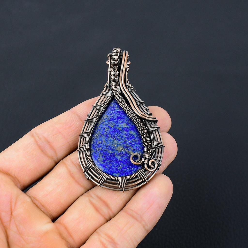 Драгоценный камень лазурит из чистой медной проволоки, обернутый подвеской ручной работы, ювелирный подарок