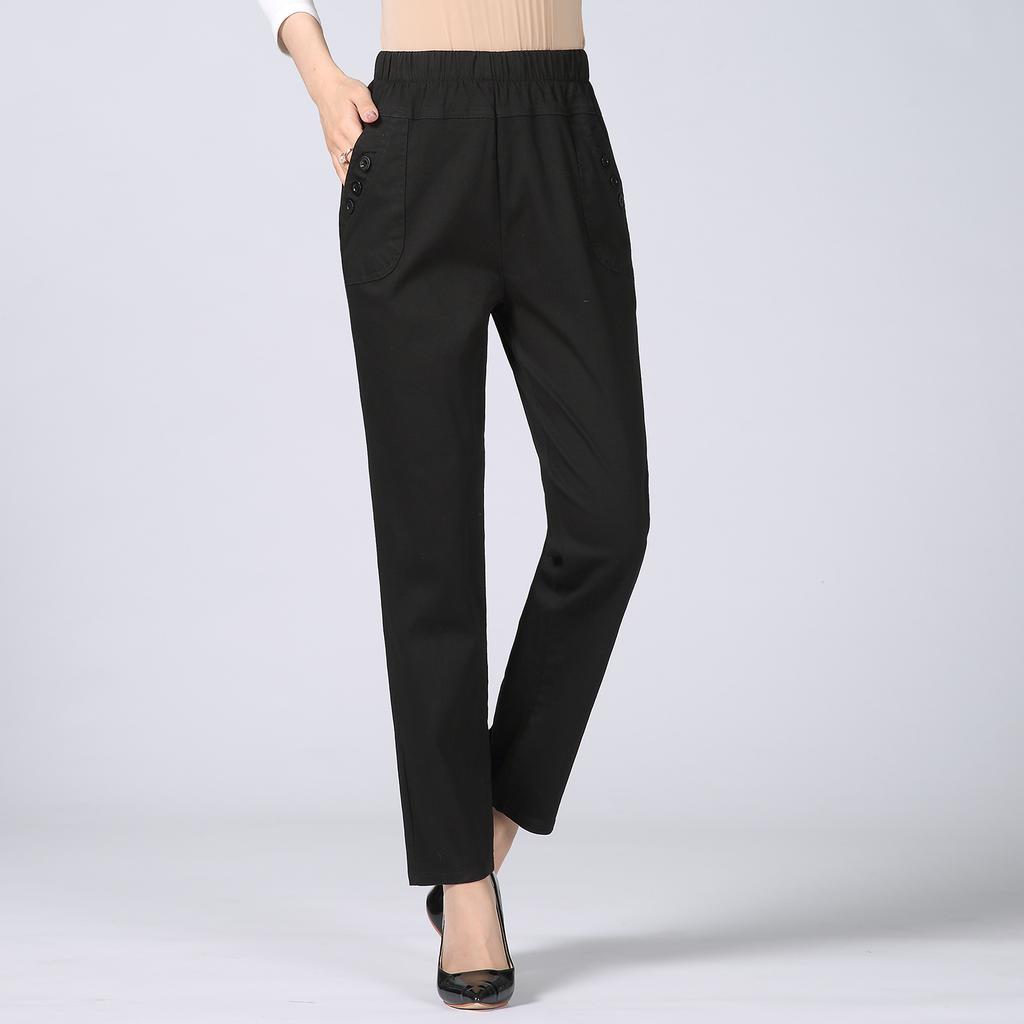 Повседневные брюки с эластичной резинкой на талии, эластичные хлопковые женские брюки, прямые летние тонкие свободные брюки большого размера