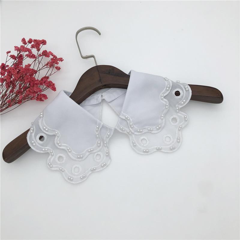 Embrodiery Neckline Collar Cover Lace Flower Bead Peter Pan Fake Collar Women Detachable Collars Removable Lapel False Faux Col