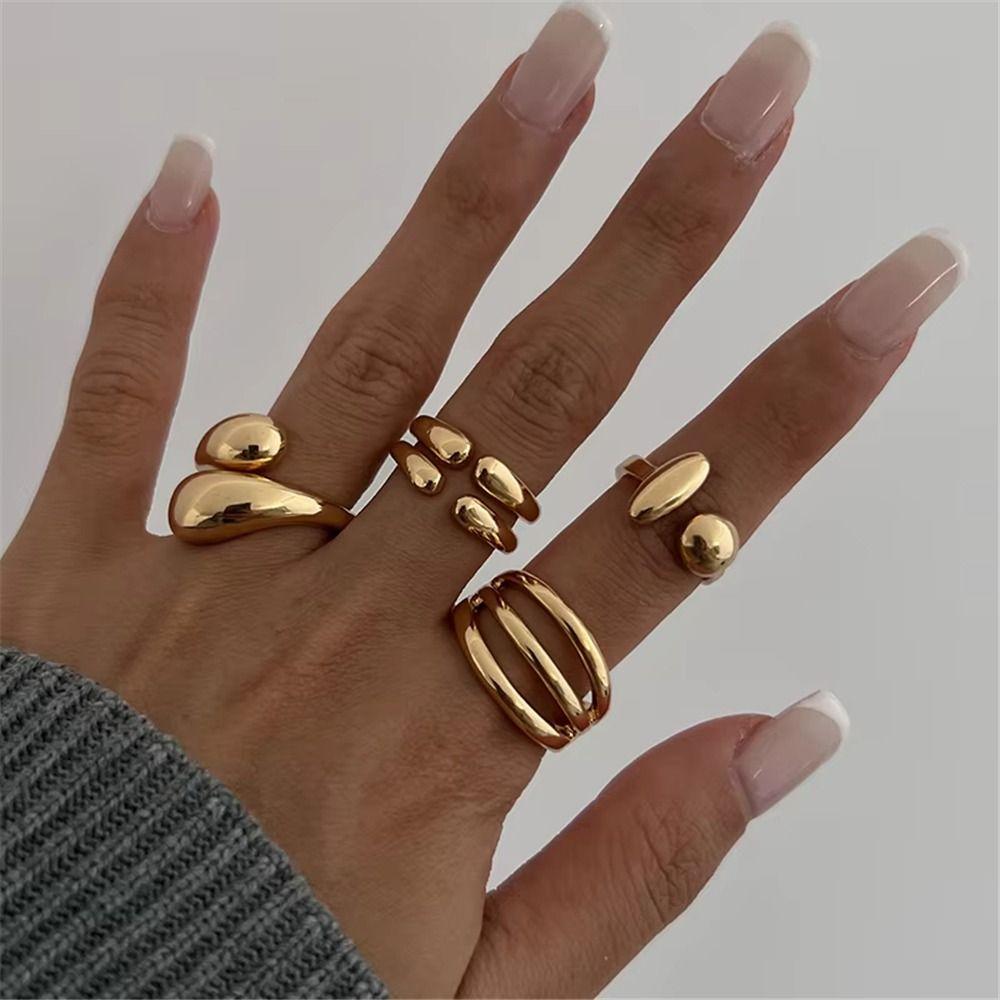 Набор из 4 штабелируемых геометрических колец, кольца на фаланги в форме объятий, модные кольца на пальцы, женские украшения