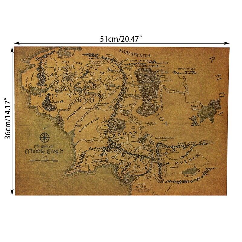 Map Of Middle-earth Movie Posters Ancient Ways Map Kraft Paper Adornment Picture Wall Sticker