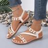 Мода 2024 года, горячая распродажа женской обуви, женские сандалии больших размеров, модные сандалии с заклепками, женские новые сандалии на плоской подошве с открытым носком и эластичной резинкой