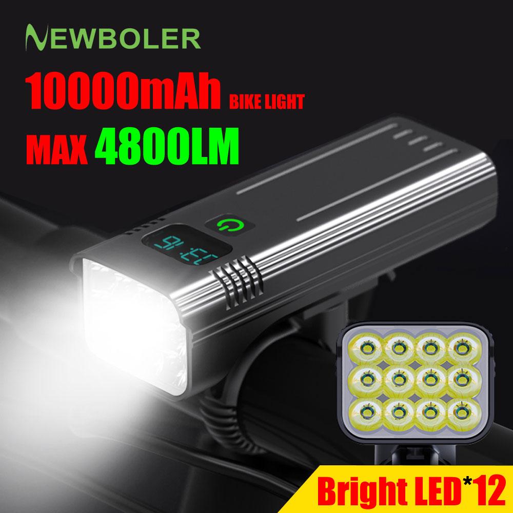 NEWBOLER 12 светодиодный велосипедный фонарь, 4800 люмен, заряжаемый через USB, алюминиевый MTB велосипедный фонарь, 10000 мАч, внешний аккумулятор, фара для велосипеда