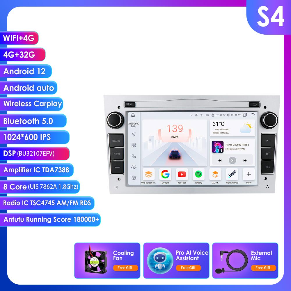 OSSURET Intelligent 8G 128G Android 12 Car Radio For Opel Astra H J 2004 Vectra Vauxhall Antara Zafira Corsa C D Vivaro Meriva 4G Carplay GPS Player
