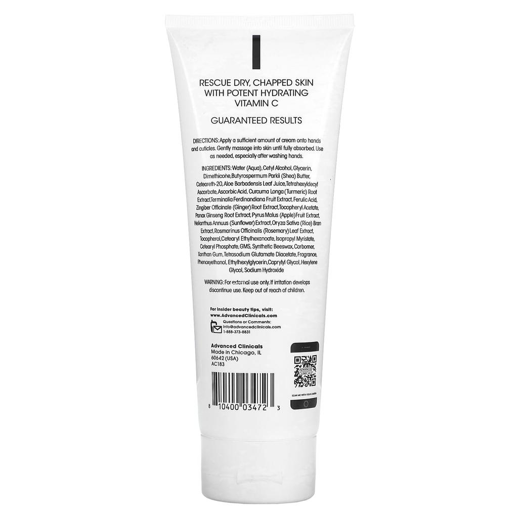 Advanced Clinicals Vitamin C Hand Cream, 8 Fl Oz (237 Ml)
