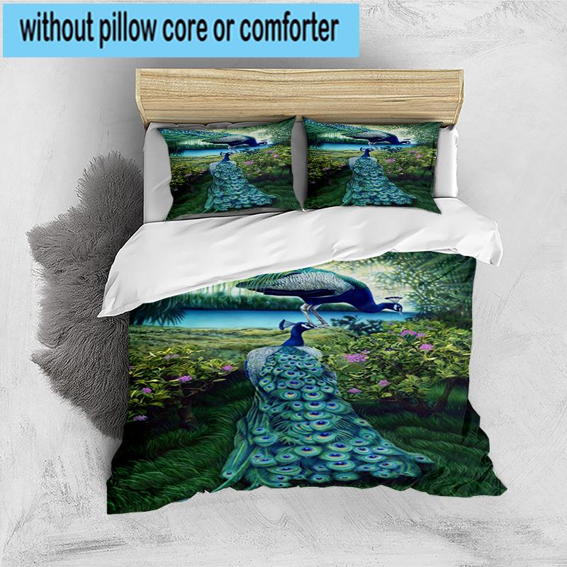 Blue Peacock Blossoms 3pcs Bedding,Including 1pc Duvet Cover And 2pcs Pillowcases Perfect for Christmas,Ideal for Bedroom, Dormitory
