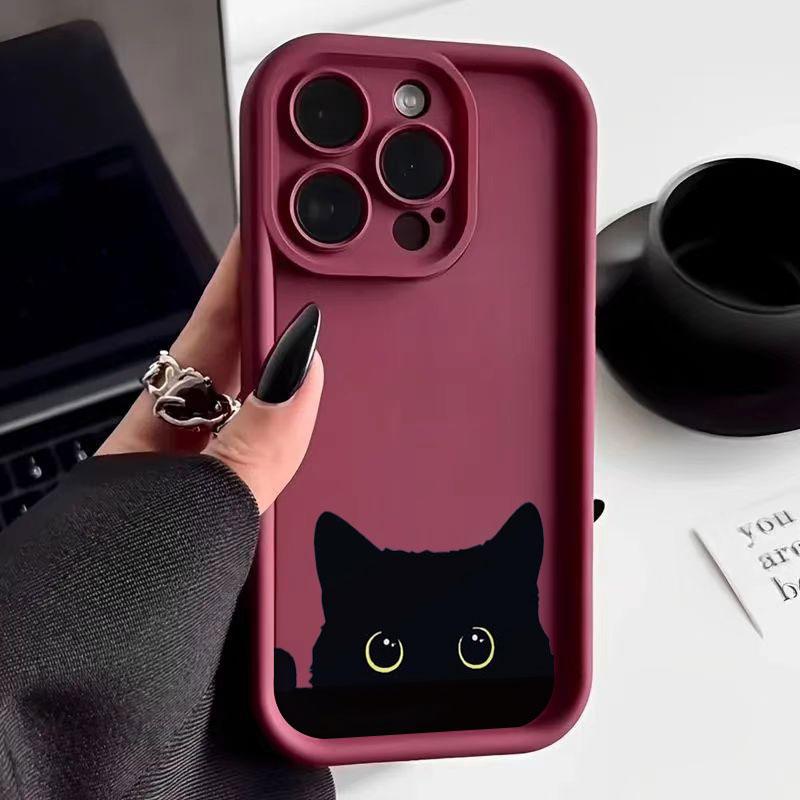 Для iPhone 17 16 15 14 Pro Max 13 12 11 Pro Max XS XR X 15 14 Plus 17 Air Чехол с графикой Черный Кот Ударопрочный Мягкий Матовый Чехол