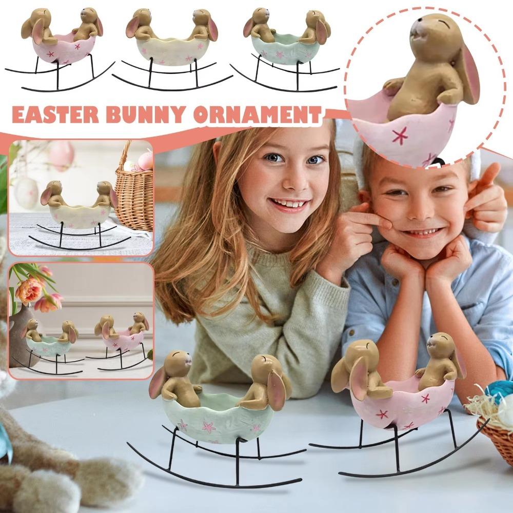 New Resin Rabbit Statue Easter Outdoor Animal Figurine Rocking in Egg Cradle Ornament Garden Decorations